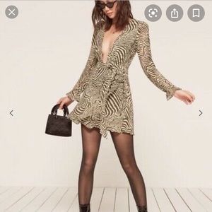 REFORMATION zebra print low cut wrap-dress.